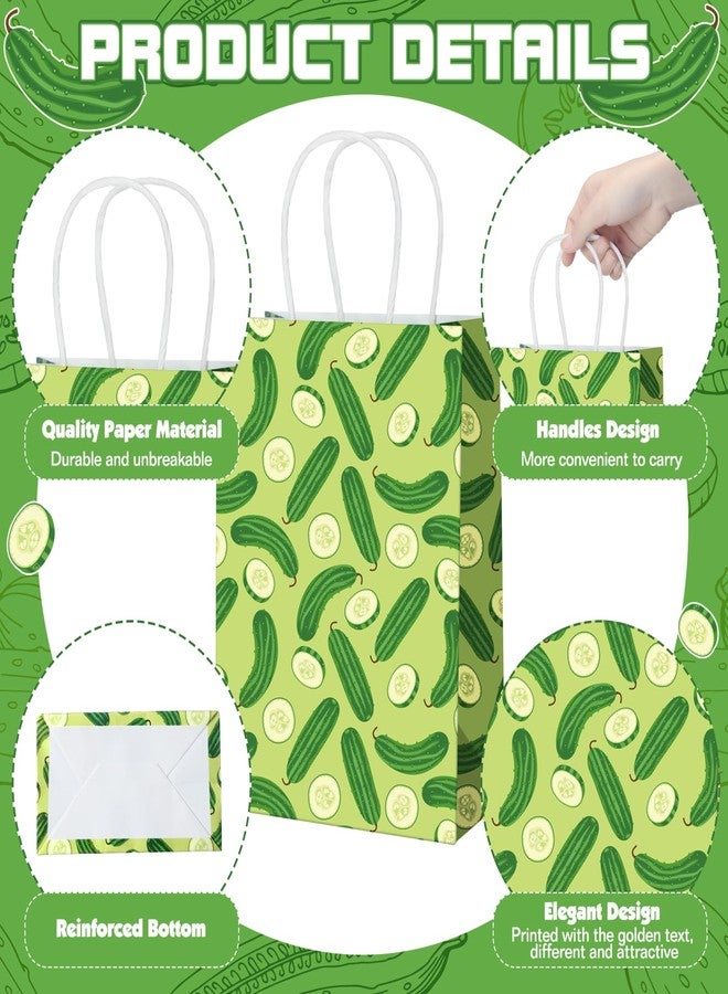 Watersay 24 Pcs Pickle Paper Goodie Bags Funny Christmas Food Cucumber Gift Bags Pickle Party Decorations Organic wrapping paper Birthday Party Treat Bags with Handles for Kitchen Pickle Lover - Image 3
